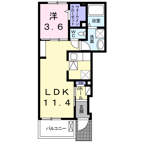 リバーフロント山手Ⅱ(1LDK/1階)の間取り写真