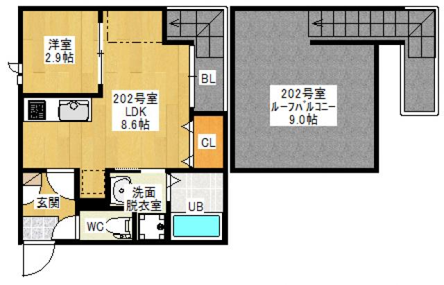GRANDTIC 赤月(1LDK/2階)の間取り写真