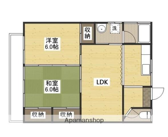 橋本アパートB棟(2LDK/1階)の間取り写真