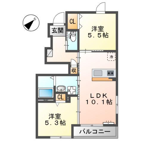 オリオン(2LDK/1階)の間取り写真
