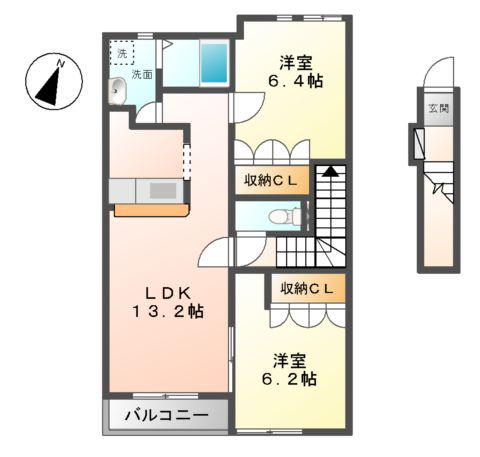 MIRADOR MAEDA(2LDK/2階)の間取り写真