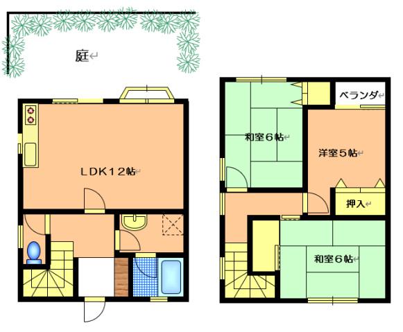 中通メゾネット(3LDK/1階)の間取り写真