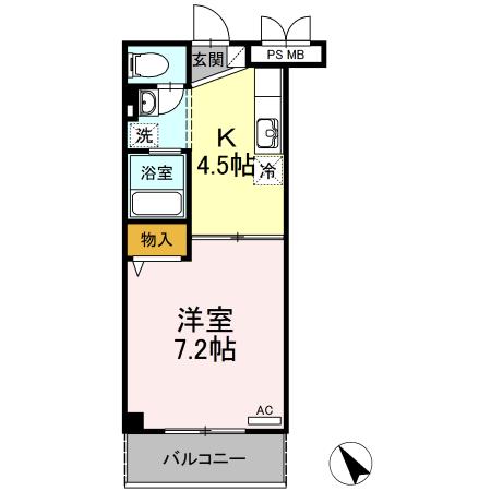 ローズハイムとくまる(1K/2階)の間取り写真