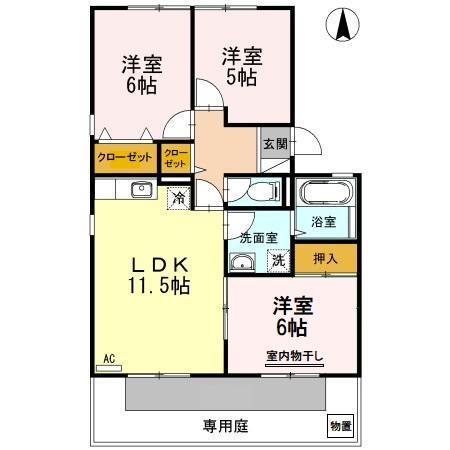 グレース祇園B棟(3LDK/1階)の間取り写真