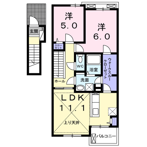 グリーングラスB(2LDK/2階)の間取り写真