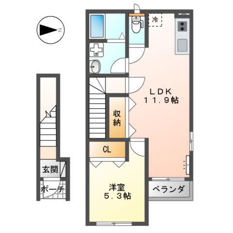 ウィステリア ヒル(1LDK/2階)の間取り写真