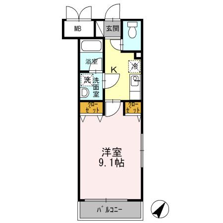 ボナールKⅠ(1K/1階)の間取り写真