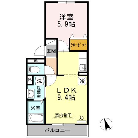 エスポワール新広(1LDK/3階)の間取り写真