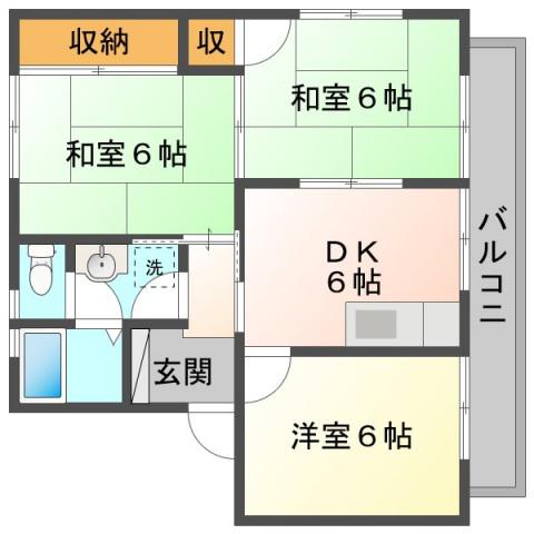 メゾンいちば A棟(3DK/2階)の間取り写真