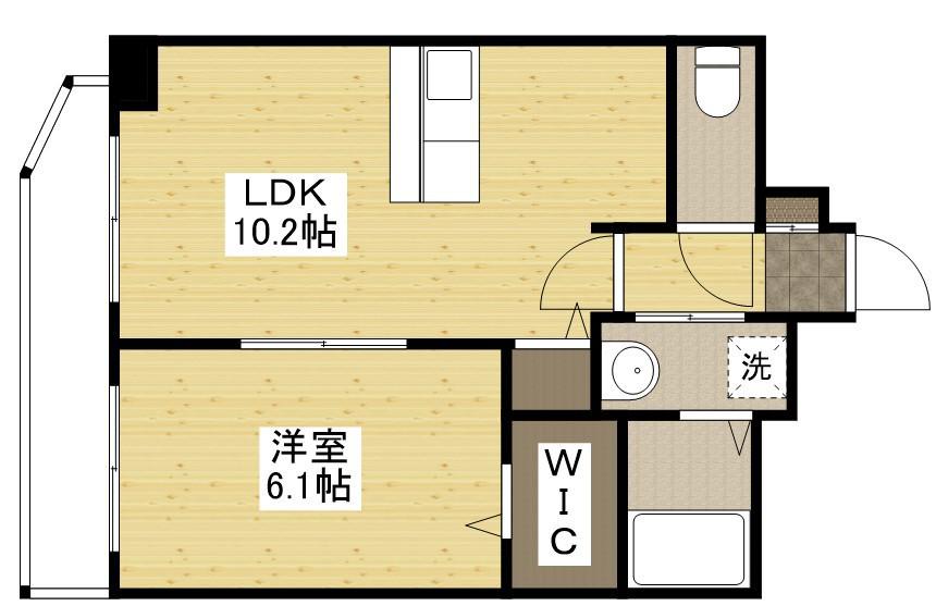 ベルパッソ三篠Ⅱ(1LDK/6階)の間取り写真
