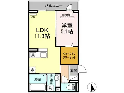 ドゥズィエム串戸(1LDK/2階)の間取り写真