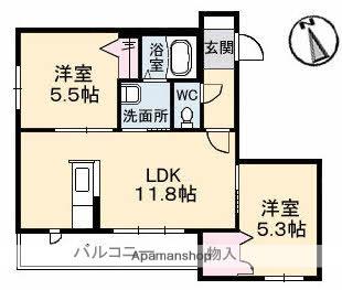 A TES SOUHAITS(2LDK/3階)の間取り写真