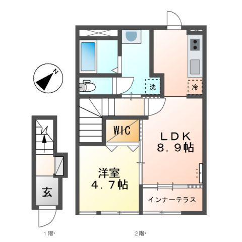 SUN SAISONⅢ(1LDK/2階)の間取り写真