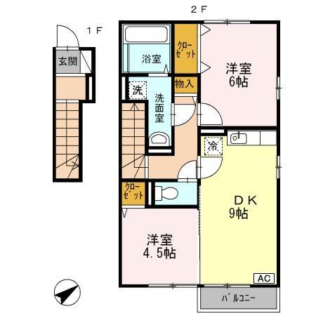 山陽本線 五日市駅 徒歩54分 2階建 築15年(2LDK/2階)の間取り写真