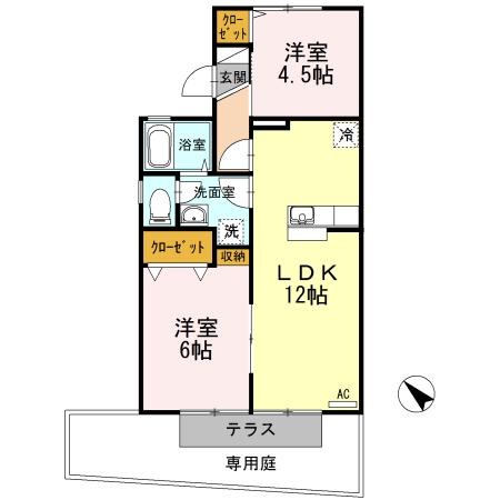 ヒルクレストS(2LDK/1階)の間取り写真