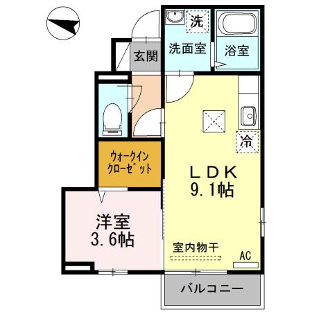 ジュナスF(1LDK/1階)の間取り写真