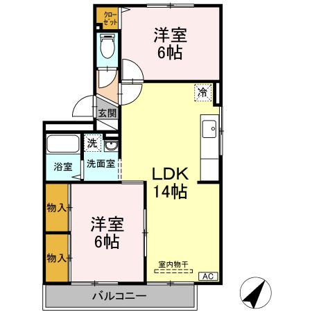 プレミール・ドミ(3DK/1階)の間取り写真