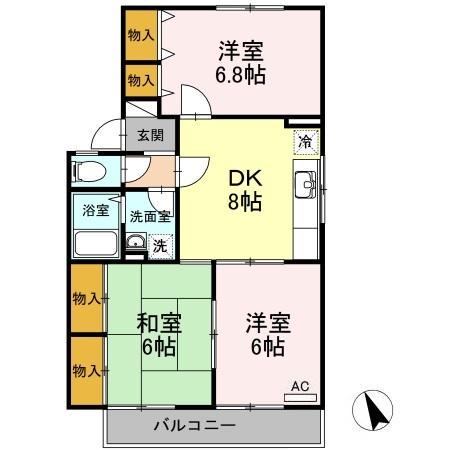 ファミール宗本B棟(3LDK/2階)の間取り写真