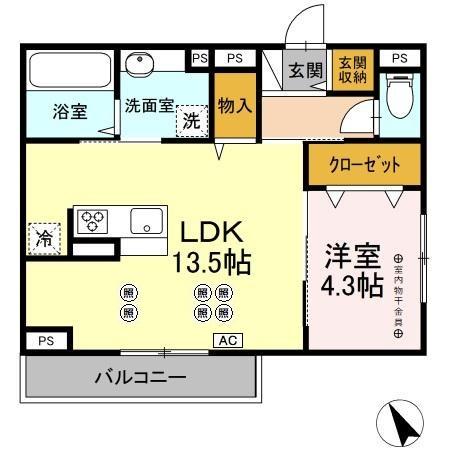 CASAニックスⅣ(1LDK/2階)の間取り写真
