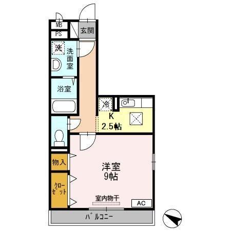 グラッサ新広(1K/1階)の間取り写真