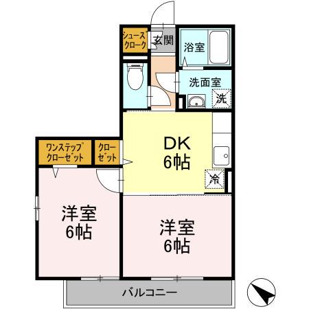 グレイスコートⅡ(2DK/2階)の間取り写真