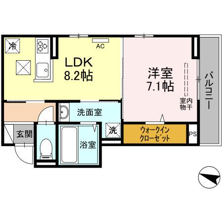 リュトモス西旭(1LDK/1階)の間取り写真