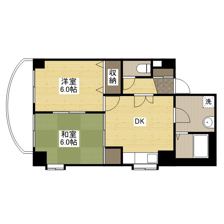 グリーンヴァリィ金光一番館(2DK/6階)の間取り写真