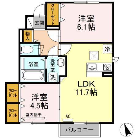 ファミールY(2LDK/1階)の間取り写真