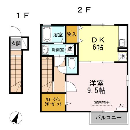 ローズコート堀越(1DK/2階)の間取り写真