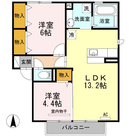 RIOくるまII(2LDK/2階)の間取り写真