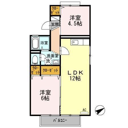 エコーハイツB棟(2LDK/2階)の間取り写真