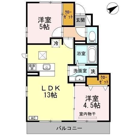 フ・ミール5号館(2LDK/1階)の間取り写真