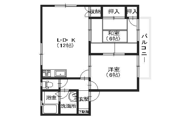フローラル梅林C棟(2LDK/2階)の間取り写真