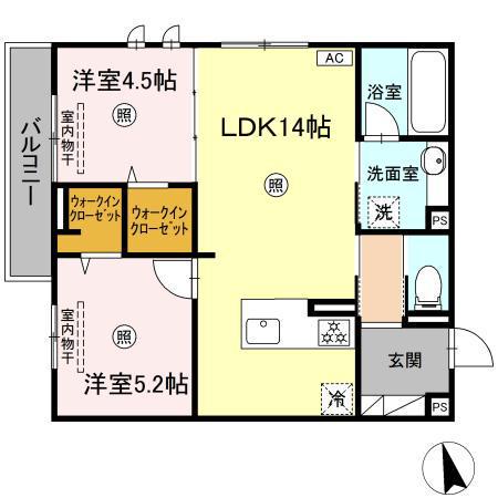 サンコートHIKARI(2LDK/2階)の間取り写真