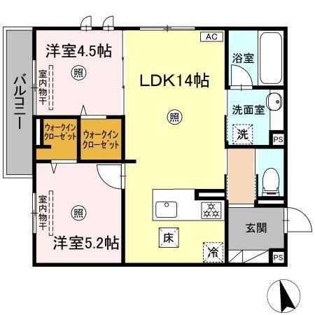 サンコートHIKARI(2LDK/1階)の間取り写真