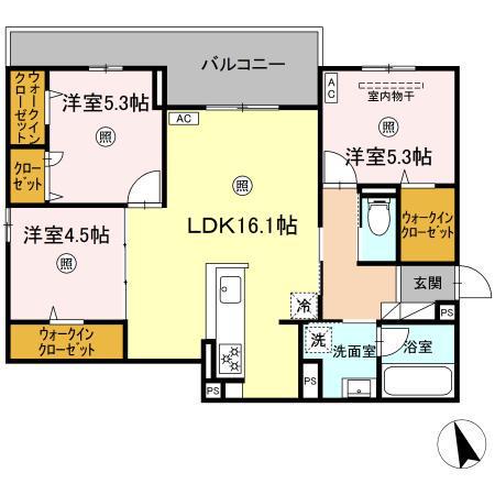 ONE WIDE 祇園(3LDK/2階)の間取り写真