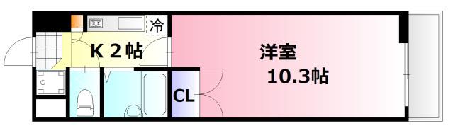 アルティメイトBUILDING.楠木(1K/2階)の間取り写真