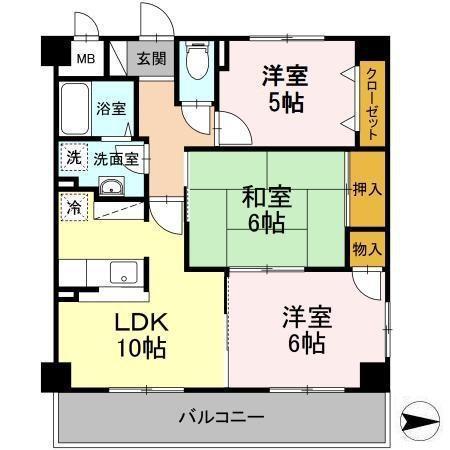 グランドール清水(3LDK/4階)の間取り写真