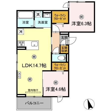 リートネージュ(2LDK/3階)の間取り写真