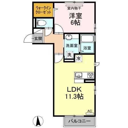 ミーティア(1LDK/2階)の間取り写真