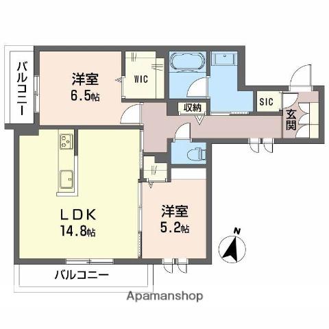 ルリエ府中レジデンス(2LDK/3階)の間取り写真