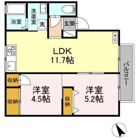 サニーハイム洋光 A棟(2LDK/2階)の間取り写真
