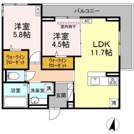 アルカディア中山(2LDK/2階)の間取り写真