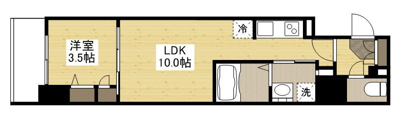 S-RESIDENCE東千田公園ALESIA(1LDK/6階)の間取り写真