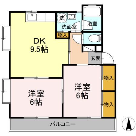 カレントK01(2DK/2階)の間取り写真