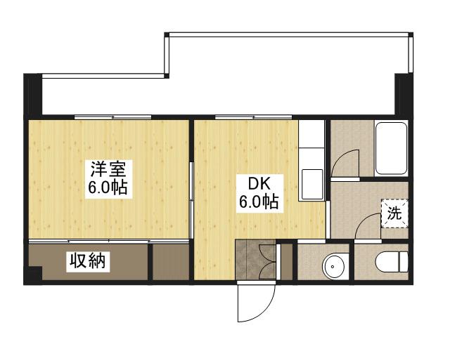 三川町ダイヤビル(1DK/6階)の間取り写真