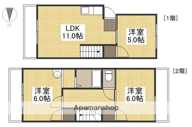 海老園テラスハウス(3LDK/2階)の間取り写真