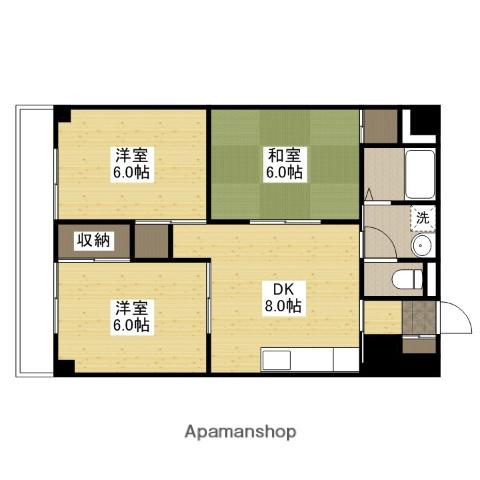 幟町熊本ビル(3DK/6階)の間取り写真