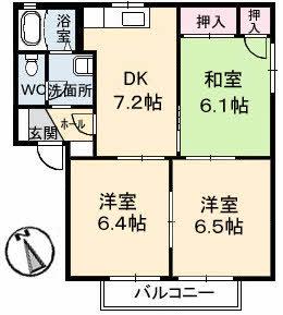 メゾン・ド・エスポワール A棟(3DK/2階)の間取り写真