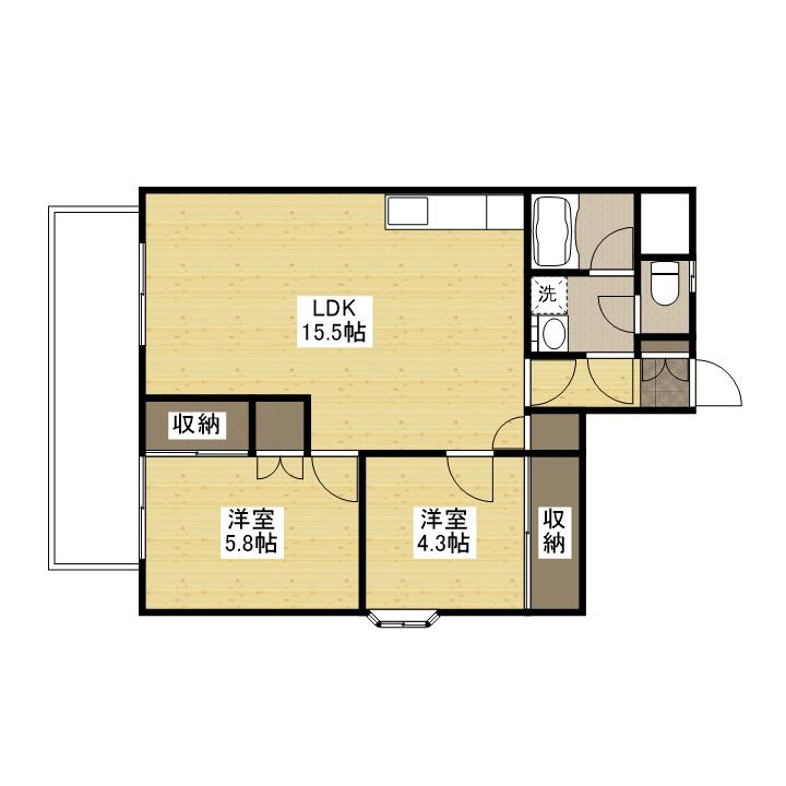 第二タウン皆賀(2LDK/3階)の間取り写真